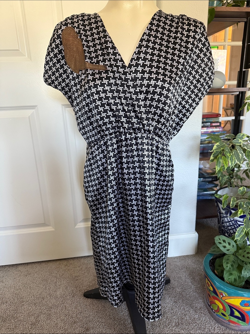 Vintage Black and White Houndstooth Midi Dress